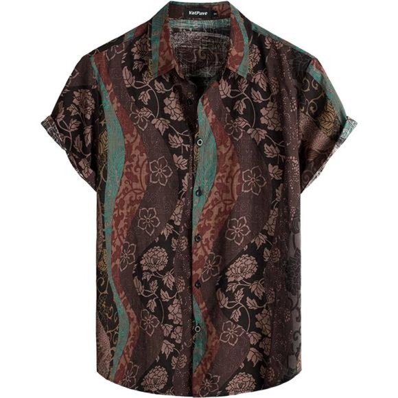 Mens Summer Tropical Shirts Short Sleeve Brown Vintage Shirts
